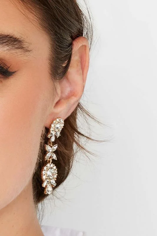 Gold Diamante Statement Drop Earrings