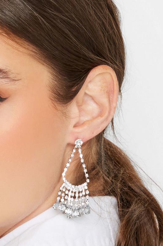 Silver Tone Diamante Drop Earrings