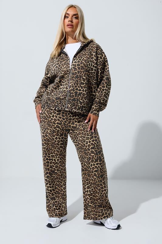 LIMITED COLLECTION Curve Brown Leopard Print Wide Leg Joggers