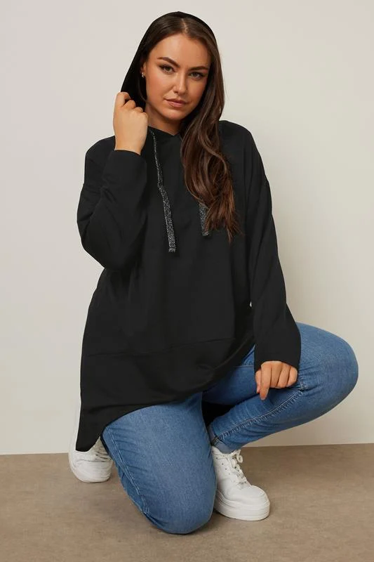YOURS Curve Black Metallic Drawstring Hoodie