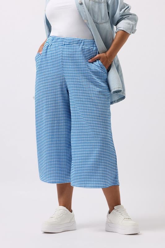 YOURS Curve Blue Gingham Textured Midaxi Culottes