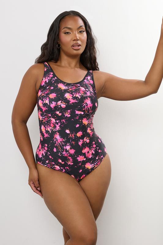 YOURS Curve Pink Active Splash Print Swimsuit