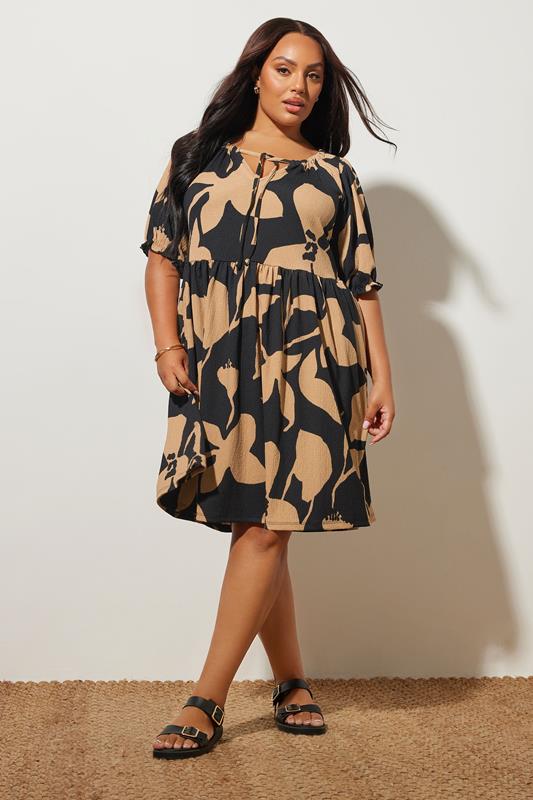 YOURS Curve Black Floral Tie Neck Mini Dress