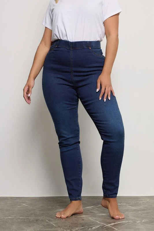 YOURS FOR GOOD Curve Indigo Blue Pull On Bum Shaper Stretch LOLA Jeggings