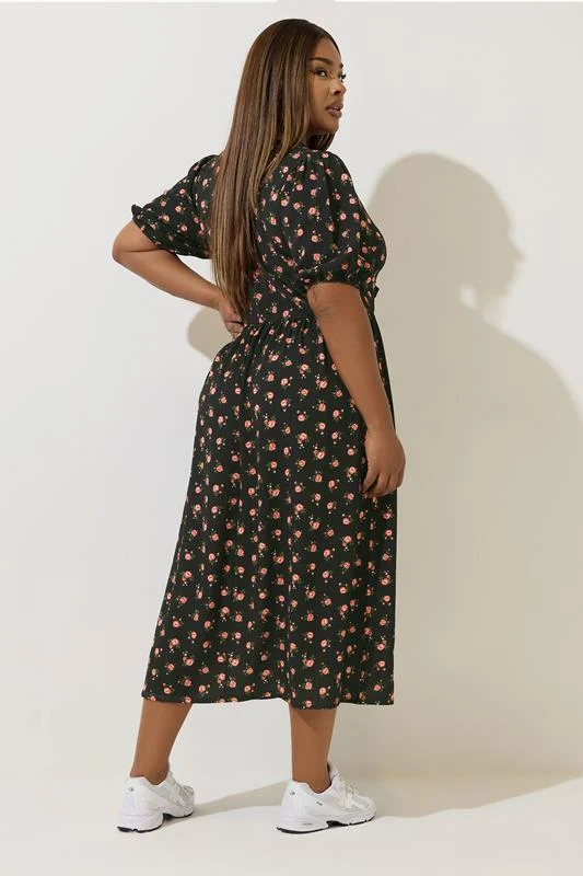 LIMITED COLLECTION Curve Black Rose Bow Tie Front Dress 4 LIMITED COLLECTION Curve Black Rose Bow Tie Front Dress