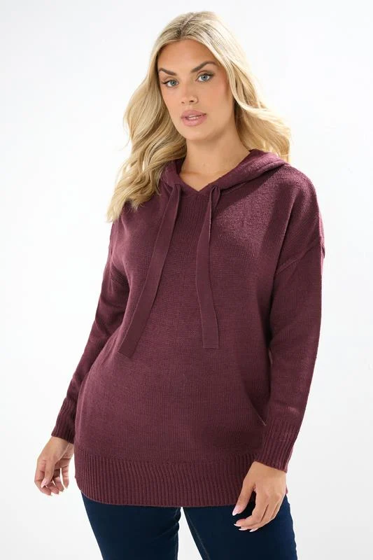 YOURS Curve Burgundy Red Knitted Hoodie