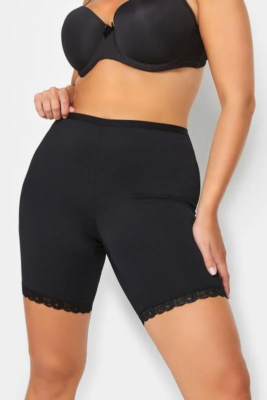 YOURS Curve Black Lace Trim Anti Chafing High Waisted Shorts