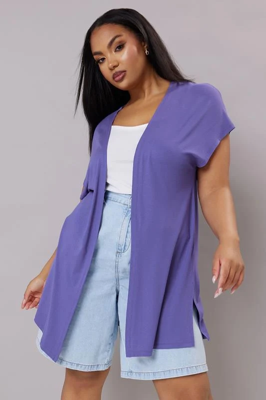 YOURS Curve Purple Grown On Sleeve Jersey Cardigan