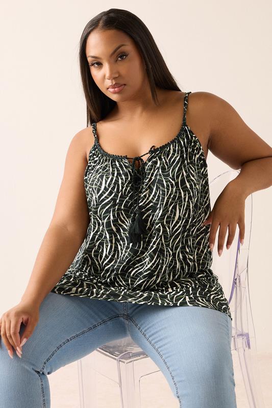 YOURS Curve Black Abstract Tassel Cami Vest Top