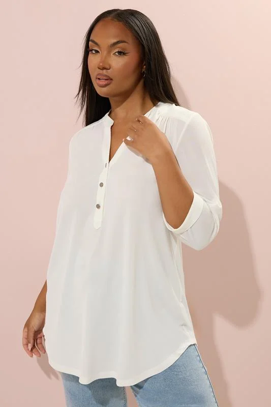 YOURS Curve White Half Placket Ribbed Shirt