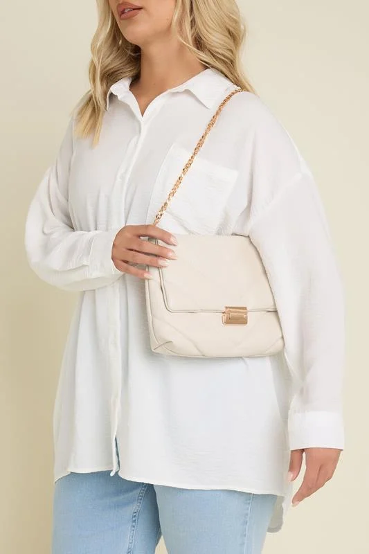 White Faux Leather Quilted Shoulder Bag