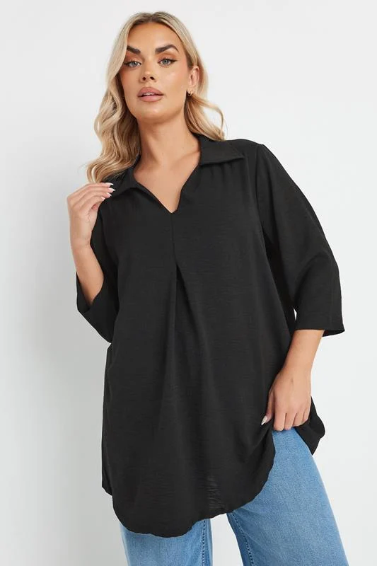 YOURS Curve Black Textured Pleat Front Shirt