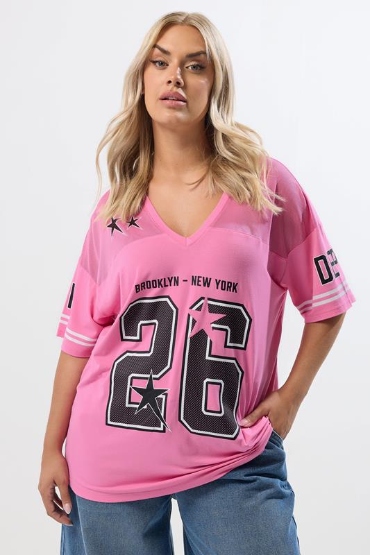 YOURS Curve Pink'Brooklyn New York' Slogan Varsity Top