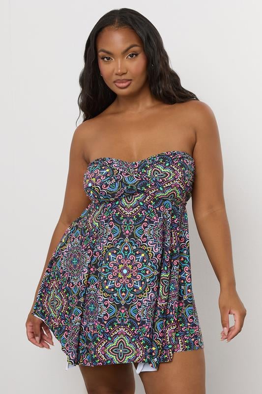 YOURS Curve Black Aztec Print Hanky Hem Tankini Top 3 YOURS Curve Black Aztec Print Hanky Hem Tankini Top