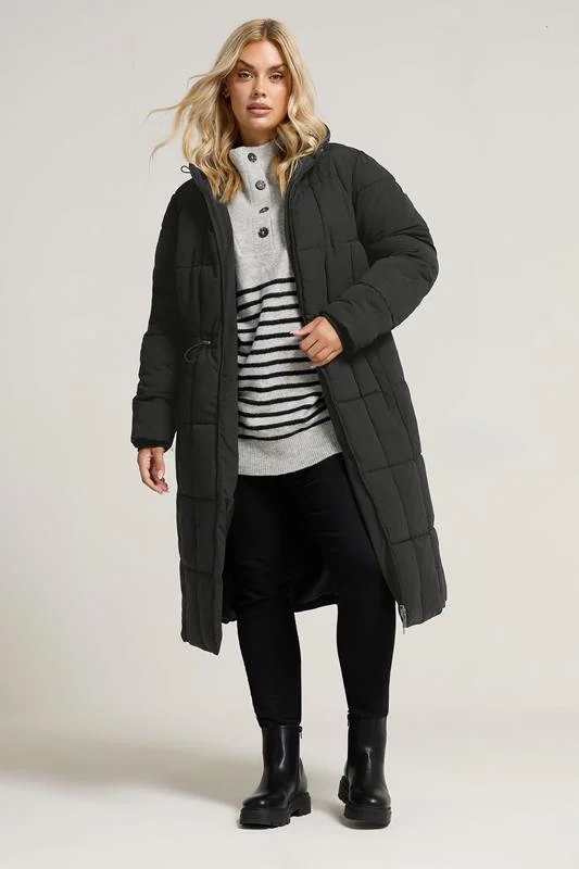 YOURS Curve Black Padded Midi Puffer Coat