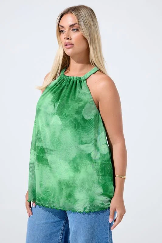 LIMITED COLLECTION Curve Green Butterfly Print Halter Neck Top