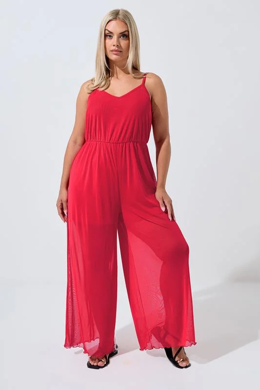 LIMITED COLLECTION Curve Red Mesh Jumpsuit
