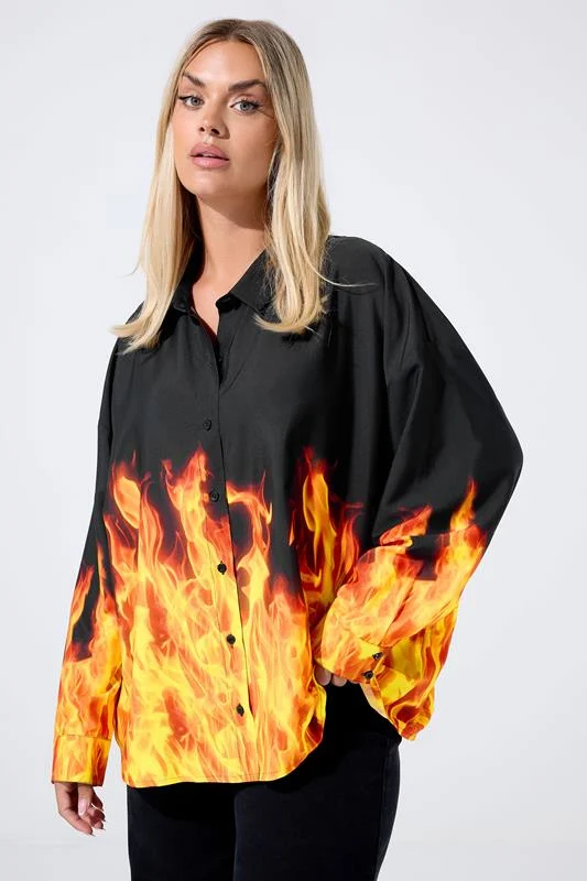 LIMITED COLLECTION Curve Black & Orange Flame Print Shirt