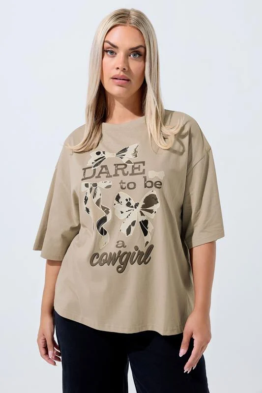 LIMITED COLLECTION Curve Beige Brown'Dare To Be A Cowgirl' Graphic T-Shirt