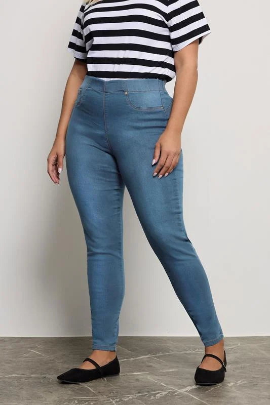 YOURS FOR GOOD Curve Mid Blue Pull On Bum Shaper LOLA Stretch Jeggings