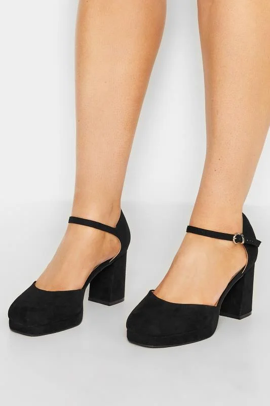 Yours Curve Black Platform Court Shoes In Wide E & Extra Wide EEE Fit