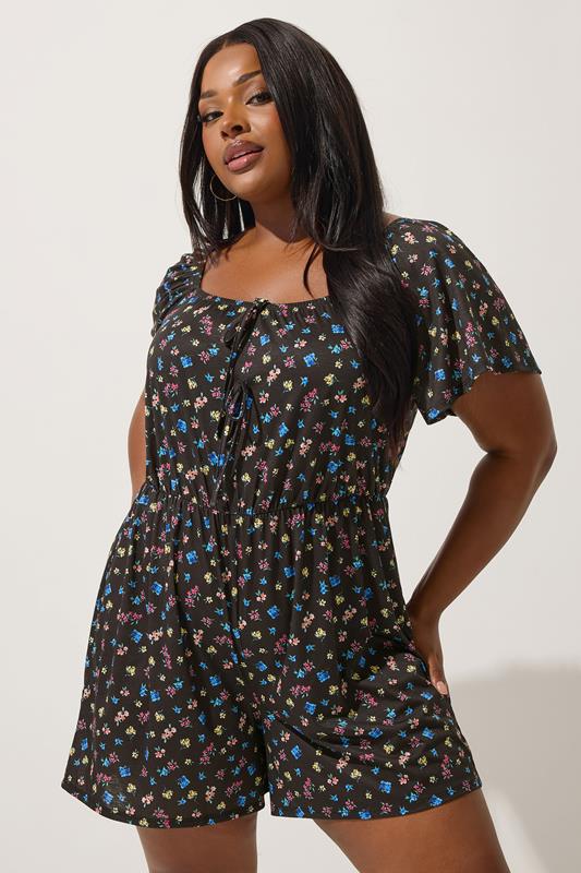 LIMITED COLLECTION Curve Black Ditsy Floral Playsuit